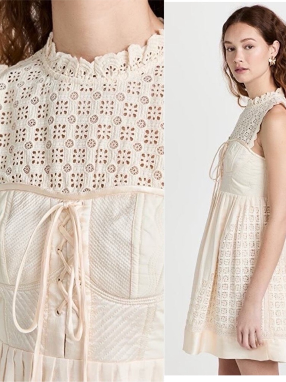 Ulla Johnson Sabrina Dress Crochet Silk Mini Dress Size 6 Medium‎ Lace Up Adjust - Picture 4 of 16